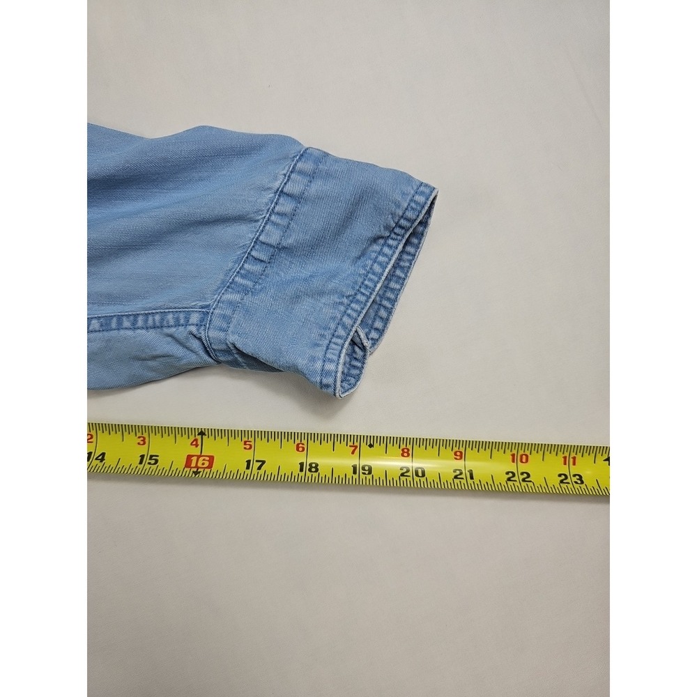 CHAPS Women's Pluss Size 1X Chambray Blue Shirt Button Up Long Sleeve 100% Lyoce - Picture 16 of 16